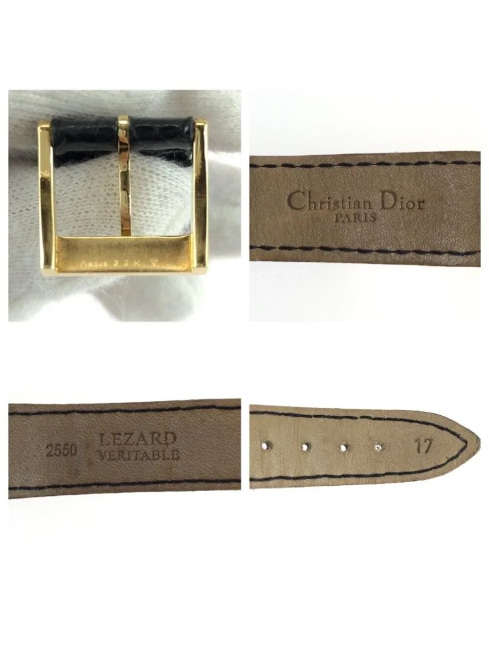 Dior Vintage Cannage Cool Carre Black Gold Stainless Steel Leather Watch